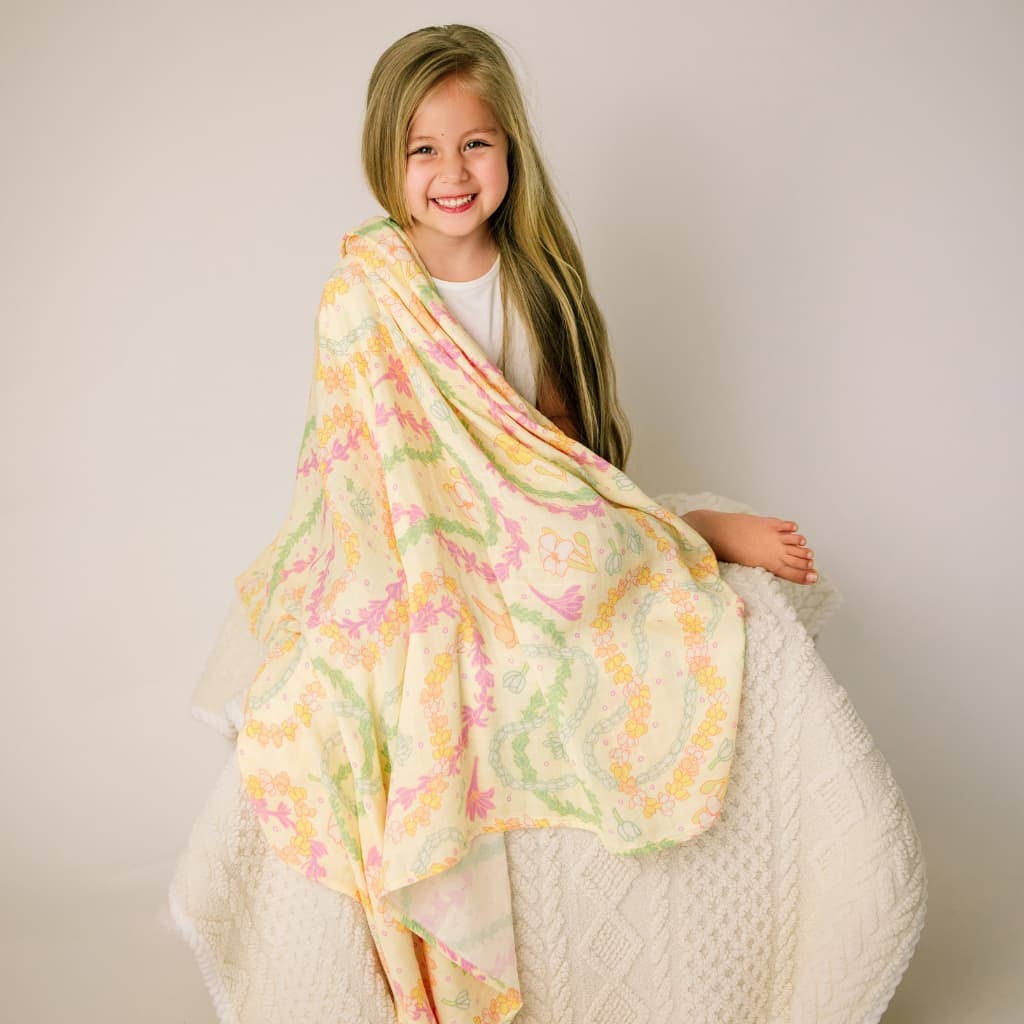 Lei Day in Sand Muslin Baby Swaddle Blanket