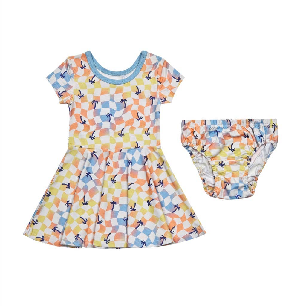 Sunset Checker Bamboo T-Shirt Dress: 2T