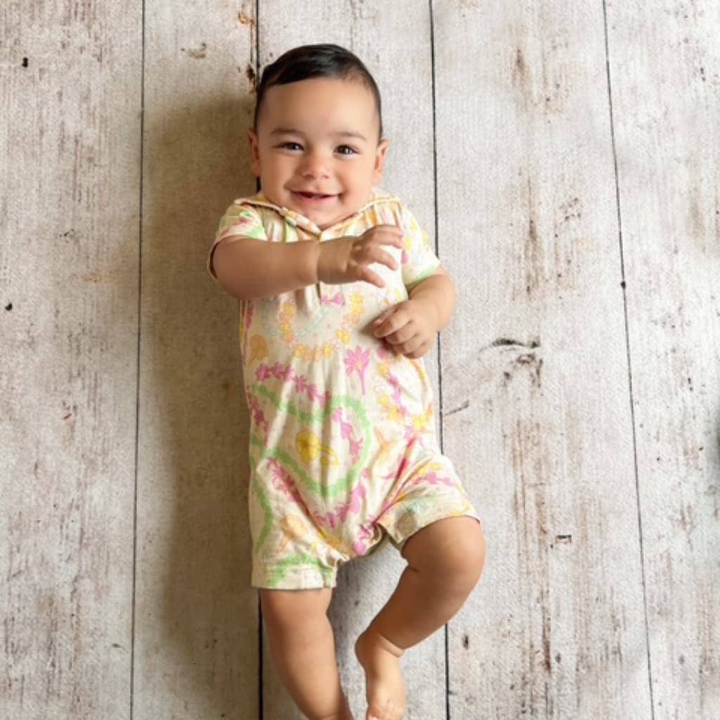 Lei Day in Sand Polo Bamboo Romper: 18-24M