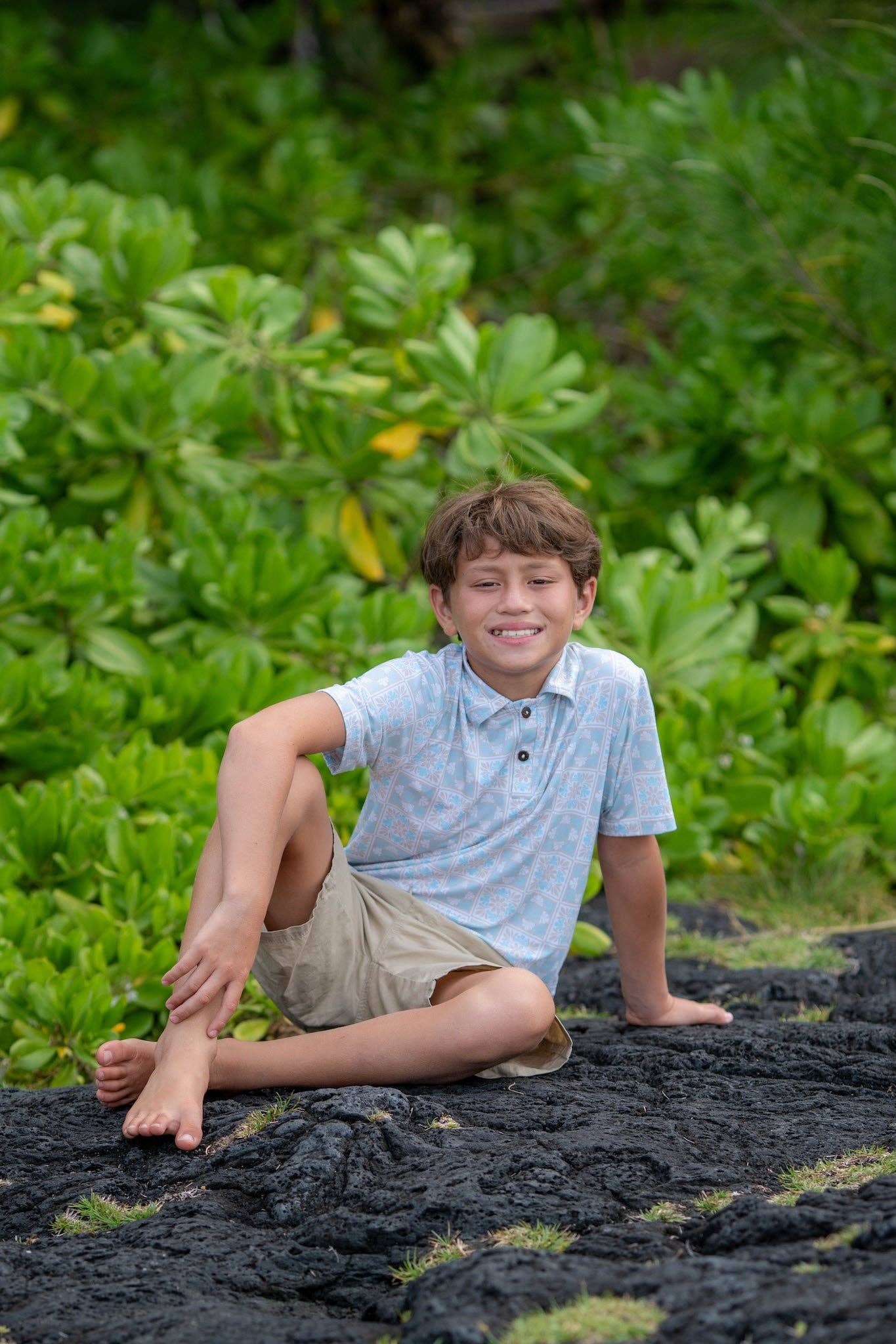 Blue Kuiki Naupaka Bamboo Kalei Athletic Polo: 6Y