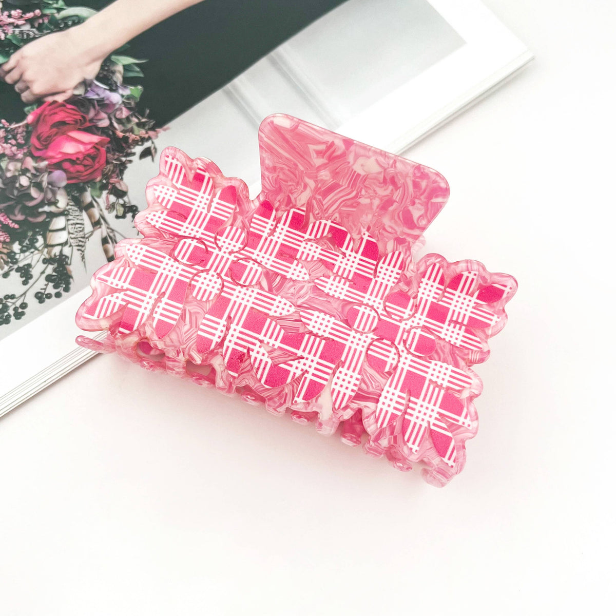 Palaka Quilt Double Hair Claw Clip: Pink