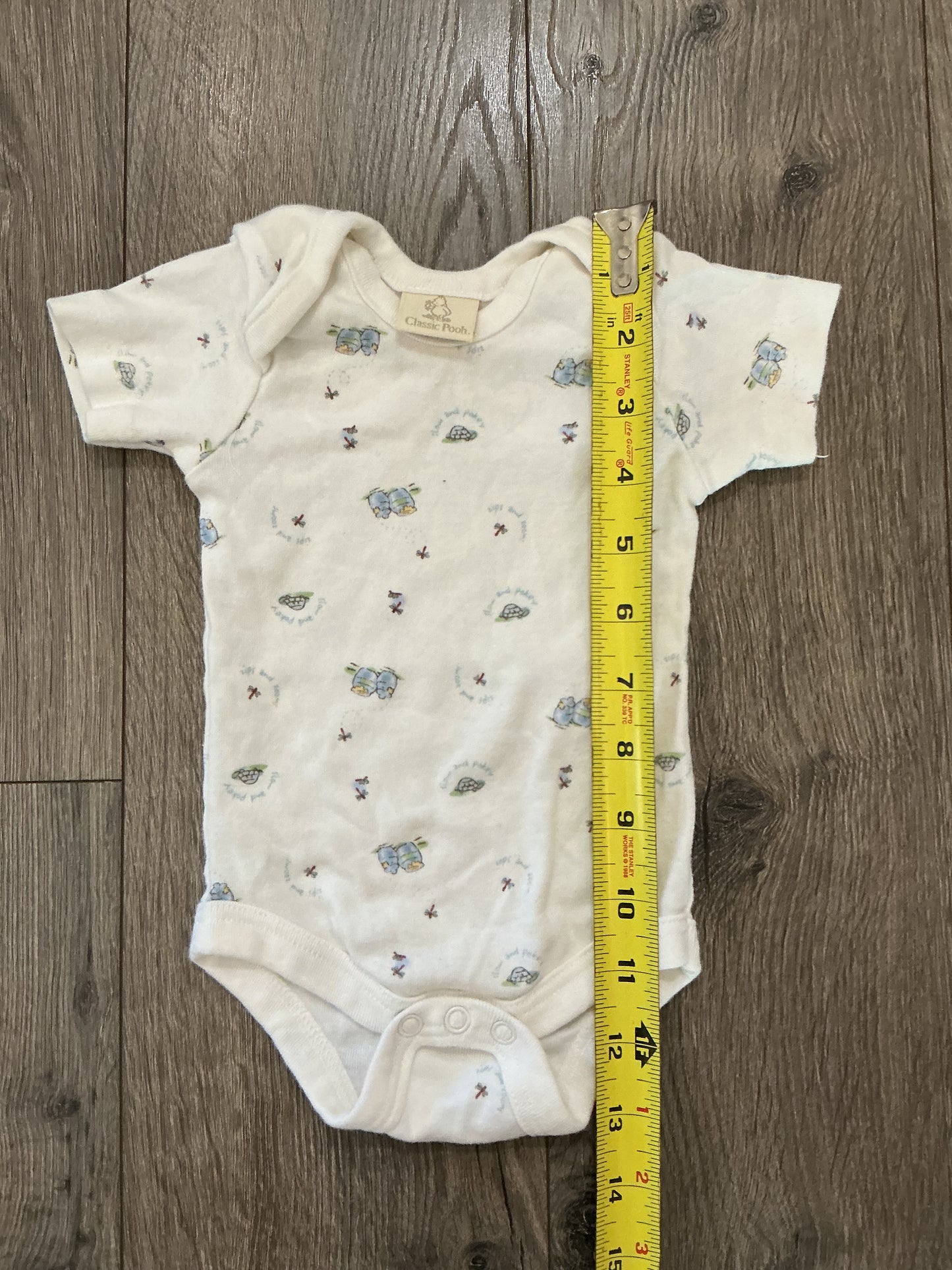 vintage classic pooh romper, one piece, blue white yellow turtle honey size 3-6 months 