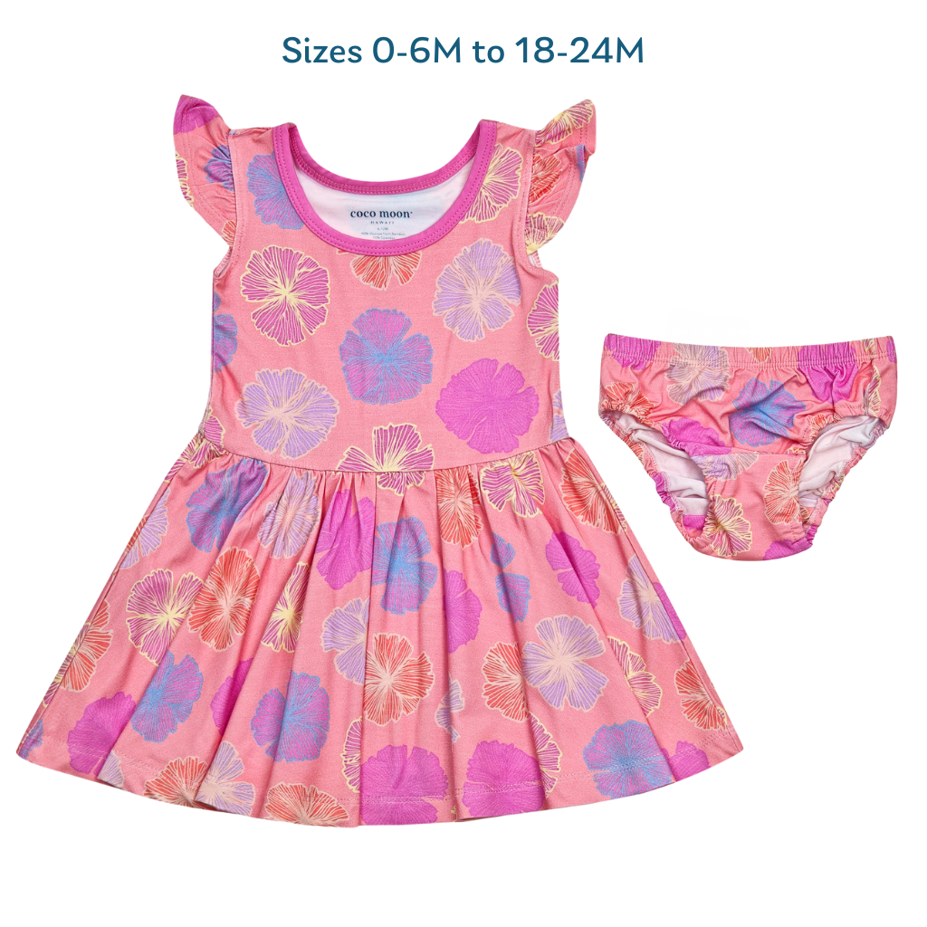 Seaflower Bamboo Flutter Sleeve Dress: 3T