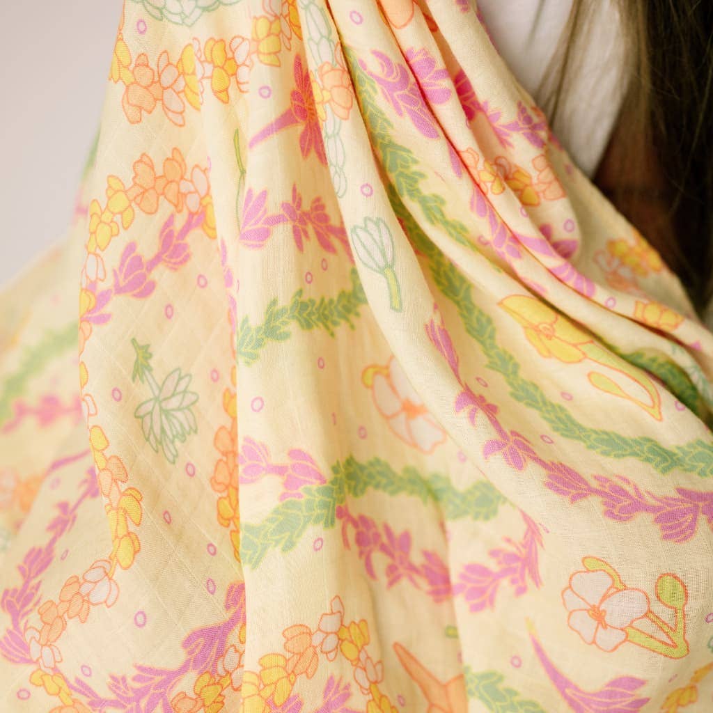 Lei Day in Sand Muslin Baby Swaddle Blanket