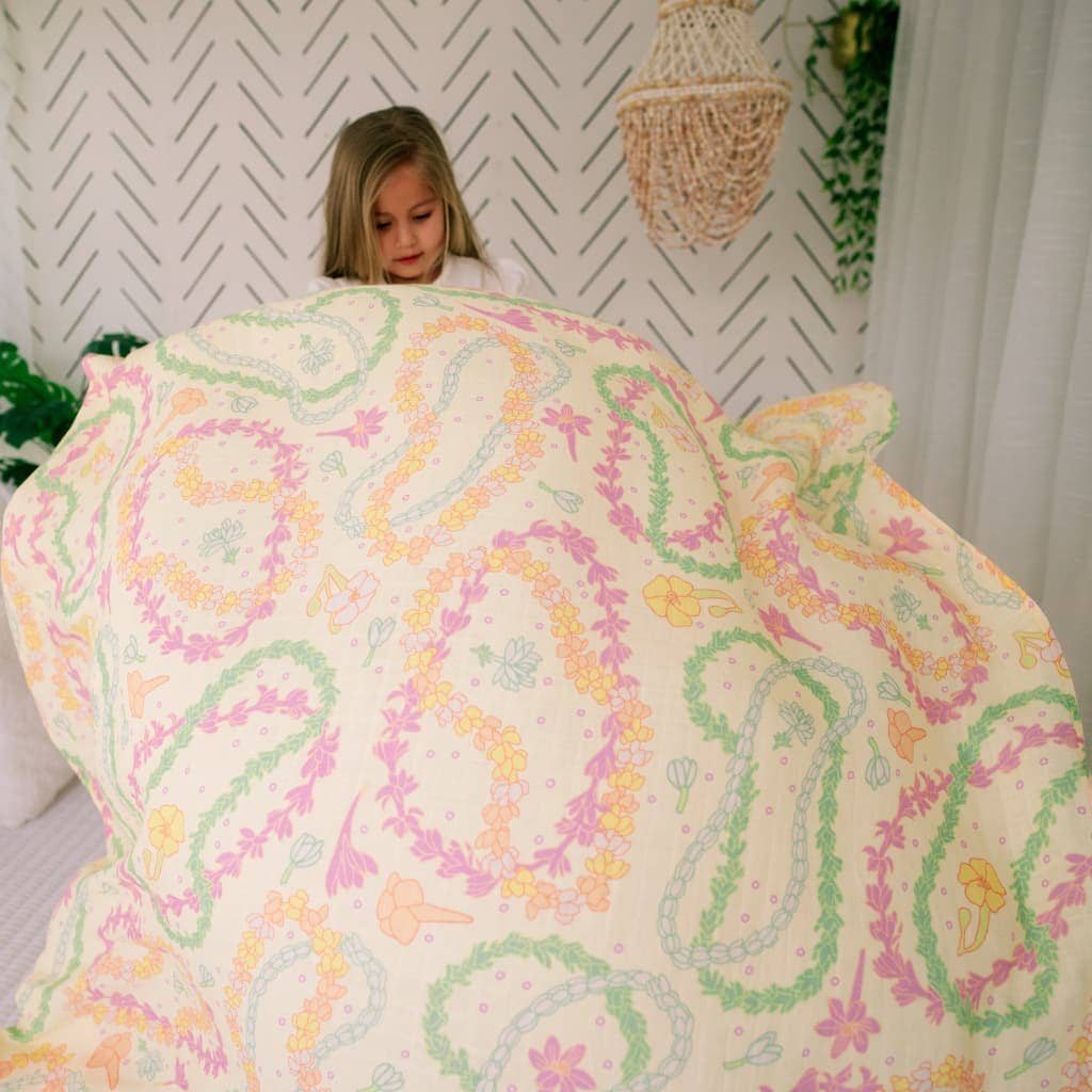Lei Day in Sand Muslin Swaddle Blanket