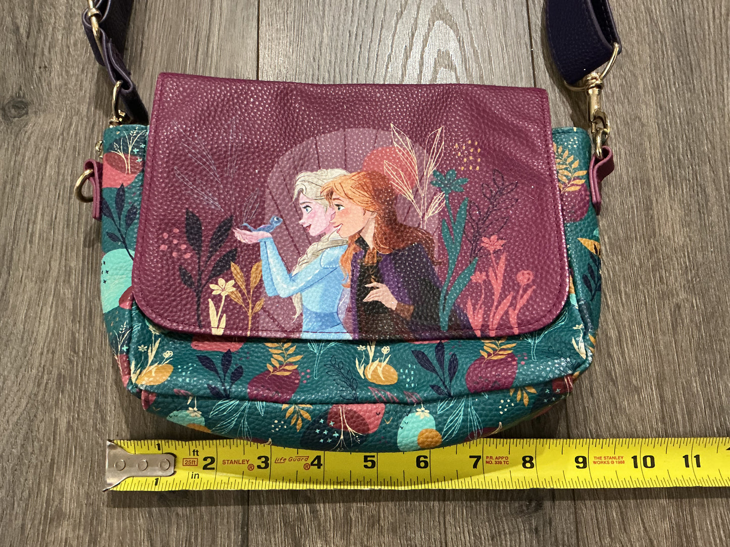Disney Frozen II Cross Body Bag Purse Anna & Elsa 8" x 6" Purple/Teal 1