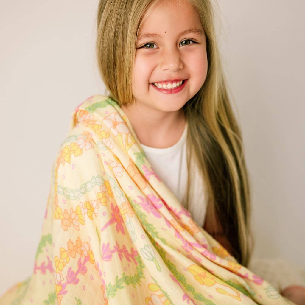 Lei Day in Sand Muslin Swaddle Blanket