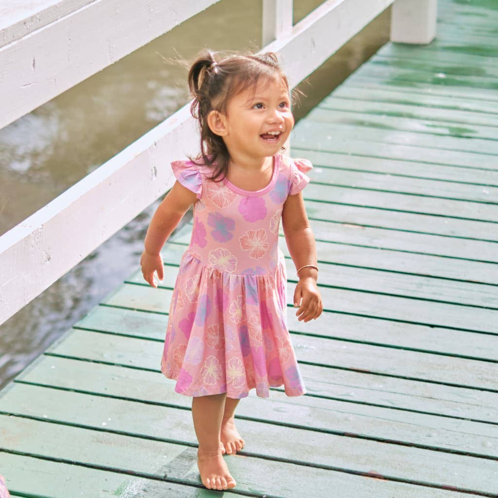 Seaflower Bamboo Flutter Sleeve Dress: 2T