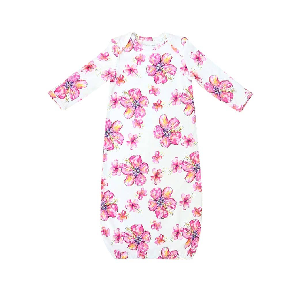 Hibiscus Kiss Bamboo Layette Gown: 0-3M
