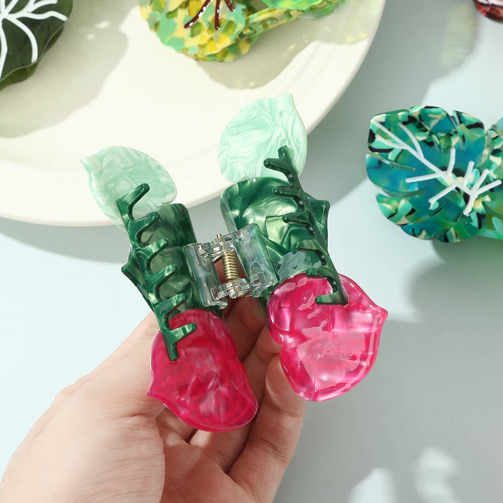 Tropical Leaf Claw Clips: Red/Green