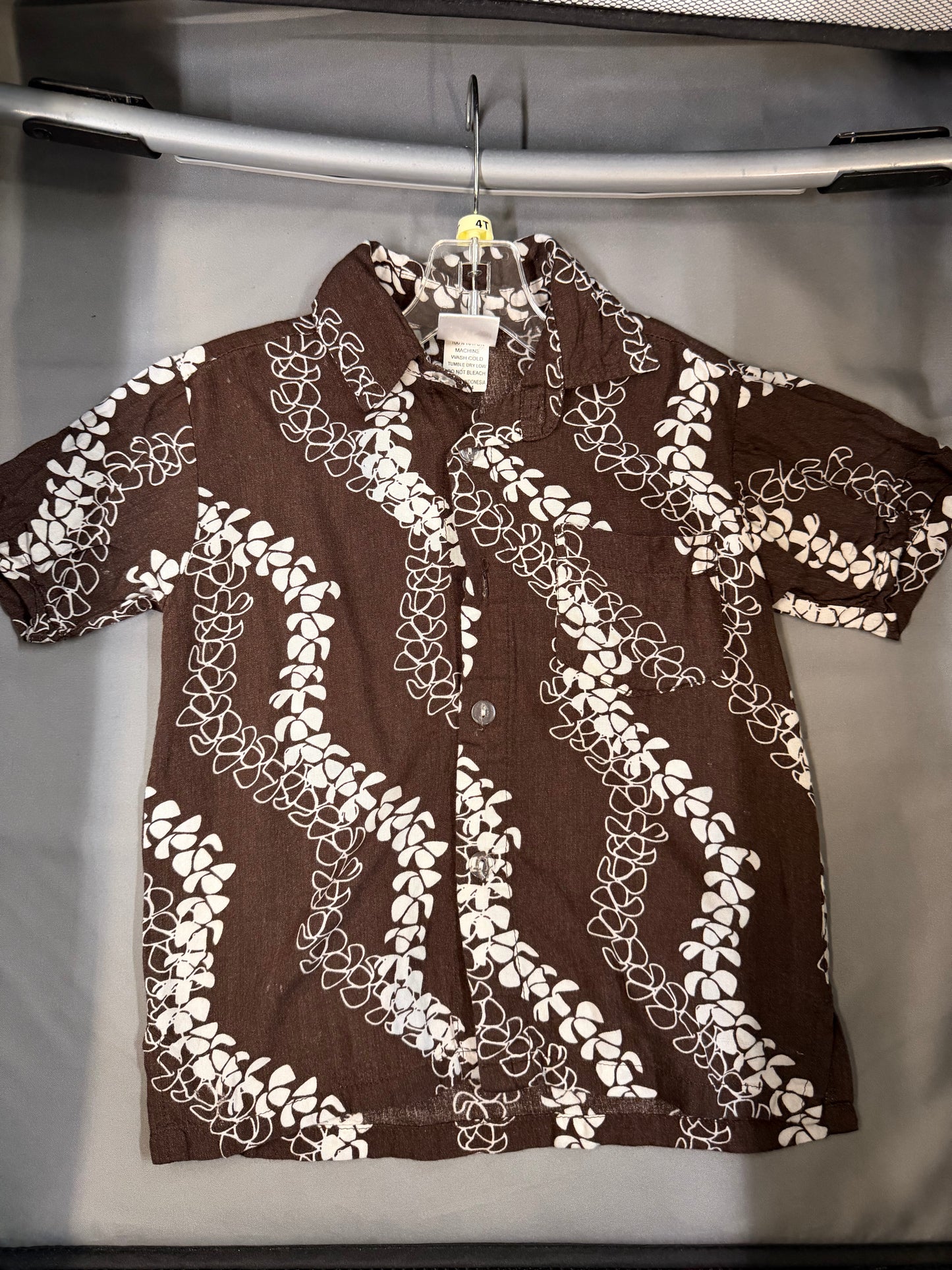 Hula Bay Brown Puakenikeni Aloha Shirt, 4T