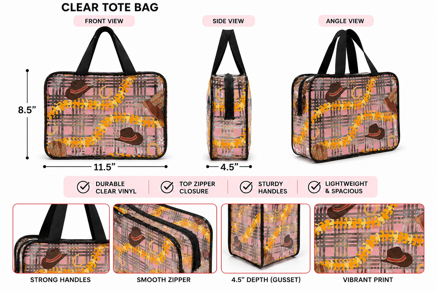 12” Clear Zip Bag, Palaka Paniolo