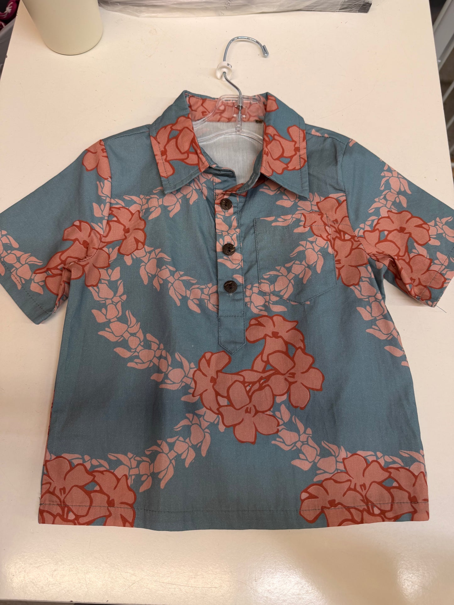 Pink Puakenikeni Collared Shirt, 2T
