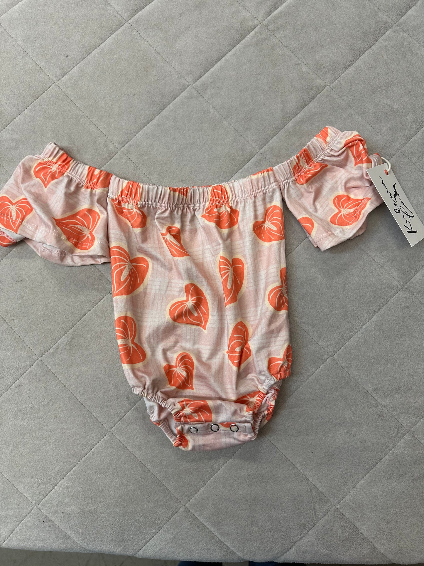 Kulewa Co OTS Pink Palaka & Anthurium Bodysuit, Size 3-6M