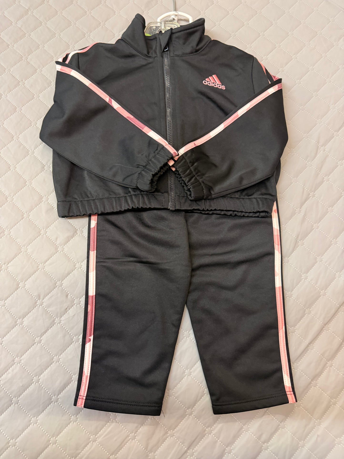New Adidas Black/Pink Camo Track Suit, 18M