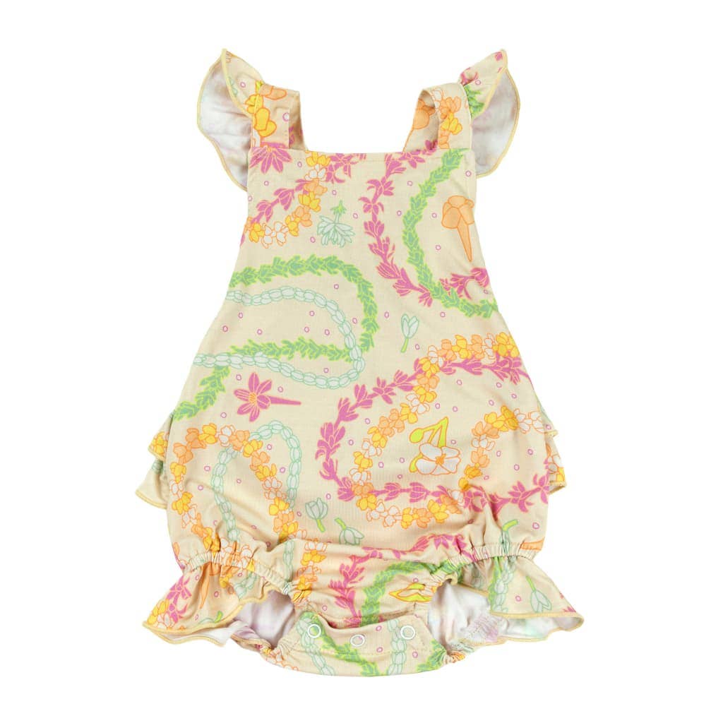 Lei Day in Sand Ruffle Bamboo Romper: 6-12M