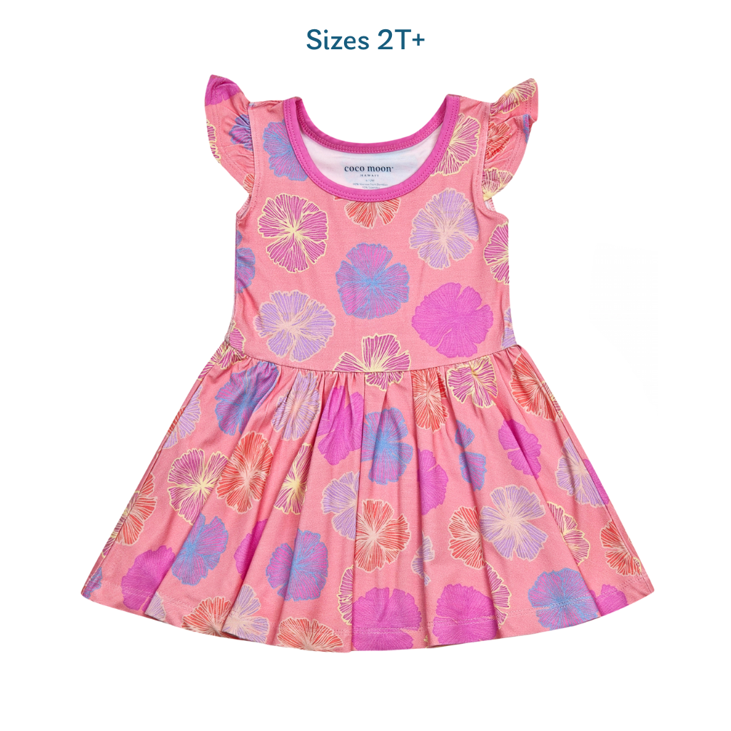 Seaflower Bamboo Flutter Sleeve Dress: 3T