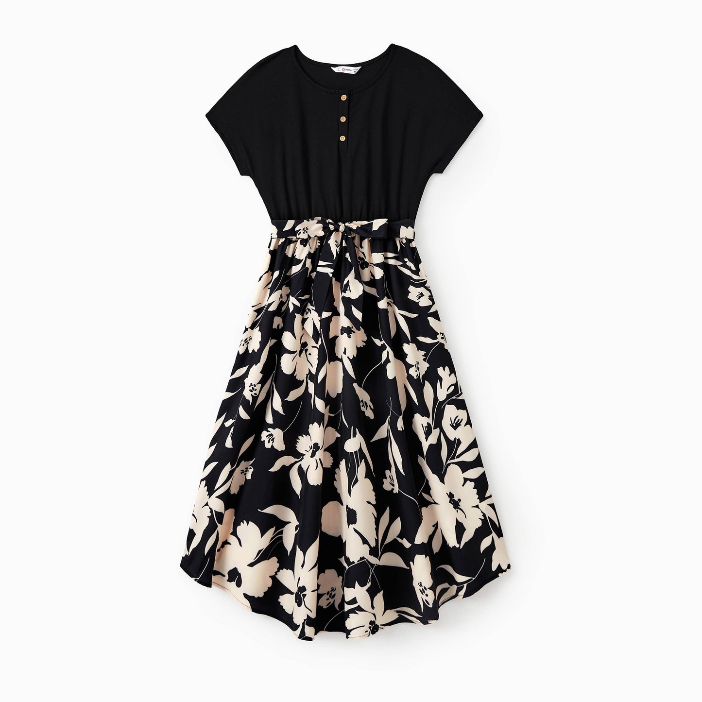 Black Floral Panel Tee: 3-4 Years