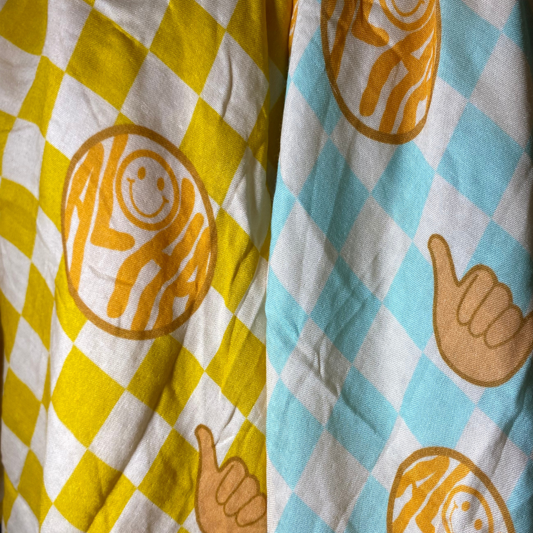 Muslin Swaddle Blanket - Checkered Mint Aloha