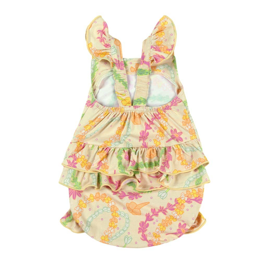Lei Day in Sand Ruffle Bamboo Romper: 3-6M