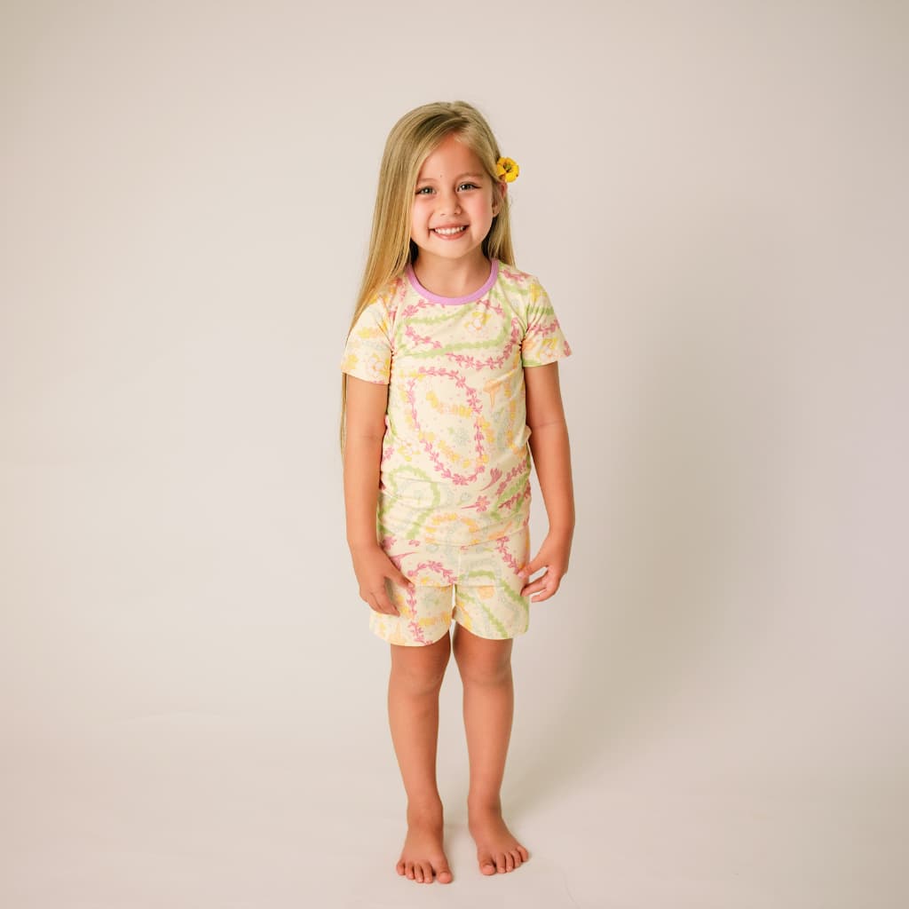 Lei Day in Sand Short Bamboo Pajamas: 4T