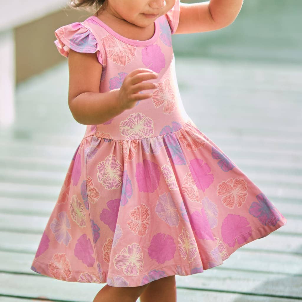 Seaflower Bamboo Flutter Sleeve Dress: 3T