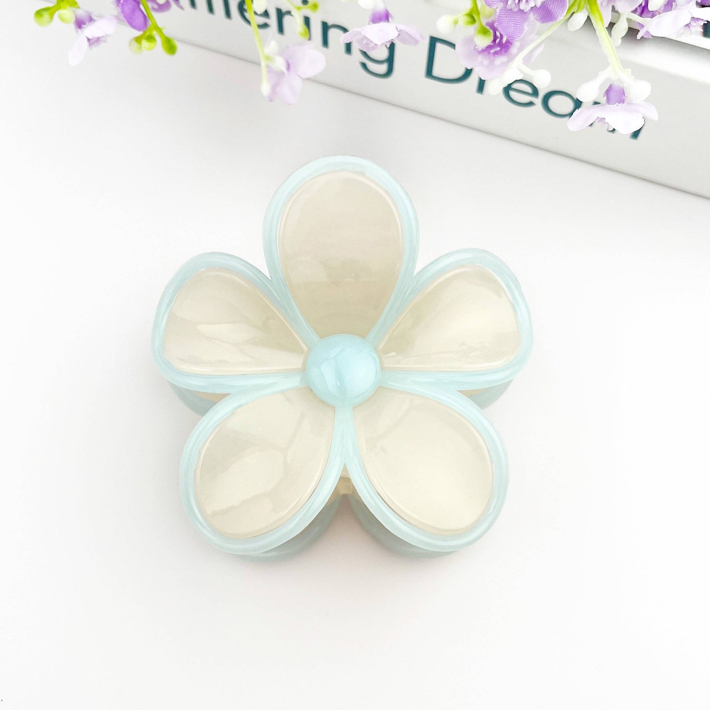 Flower Claw Clip, Blue White