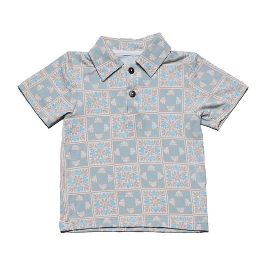 Blue Kuiki Naupaka Bamboo Kalei Athletic Polo: 2Y