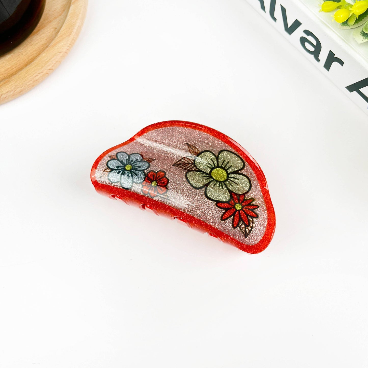 Vintage Red Flower Claw Clip