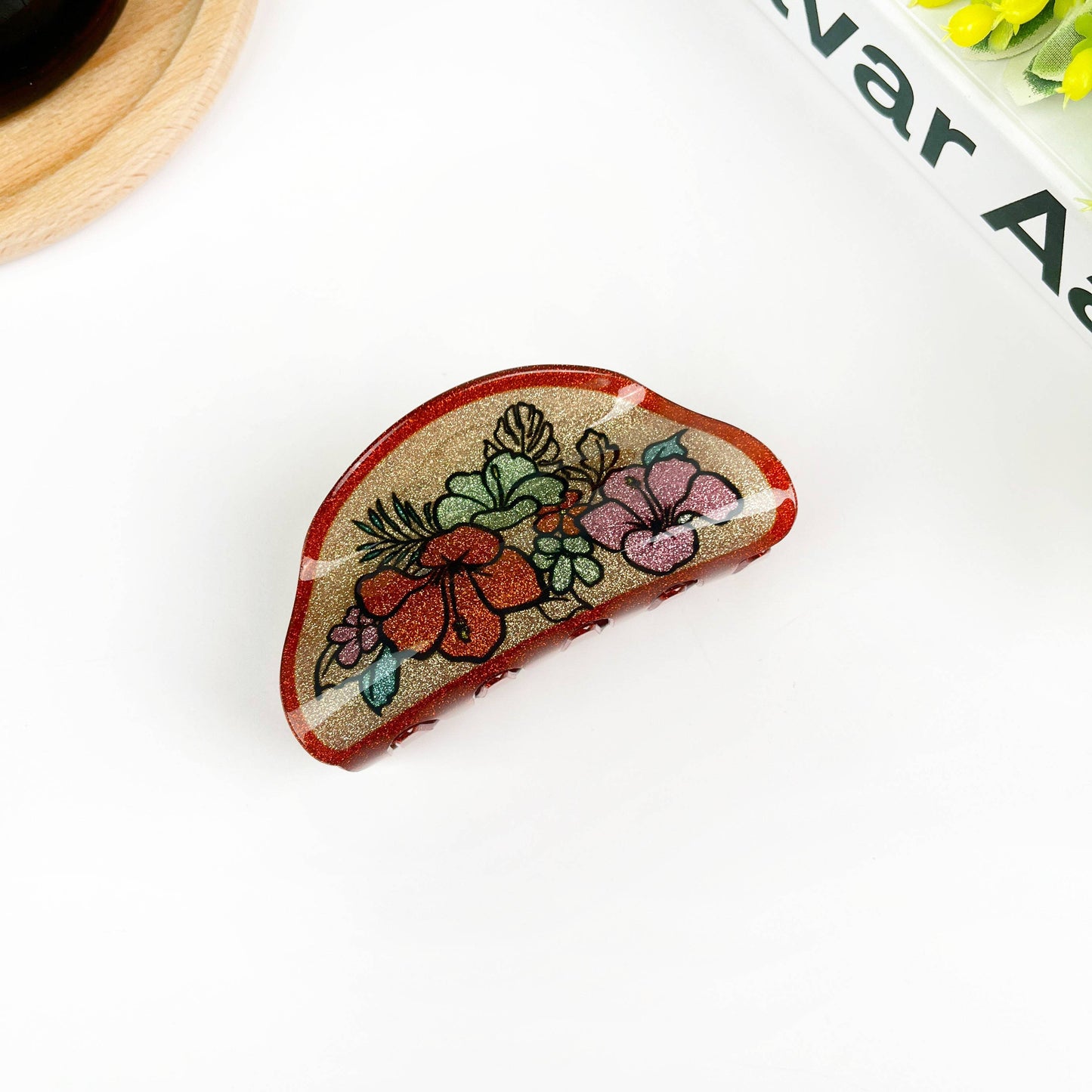 Vintage Orange Flower Claw Clip