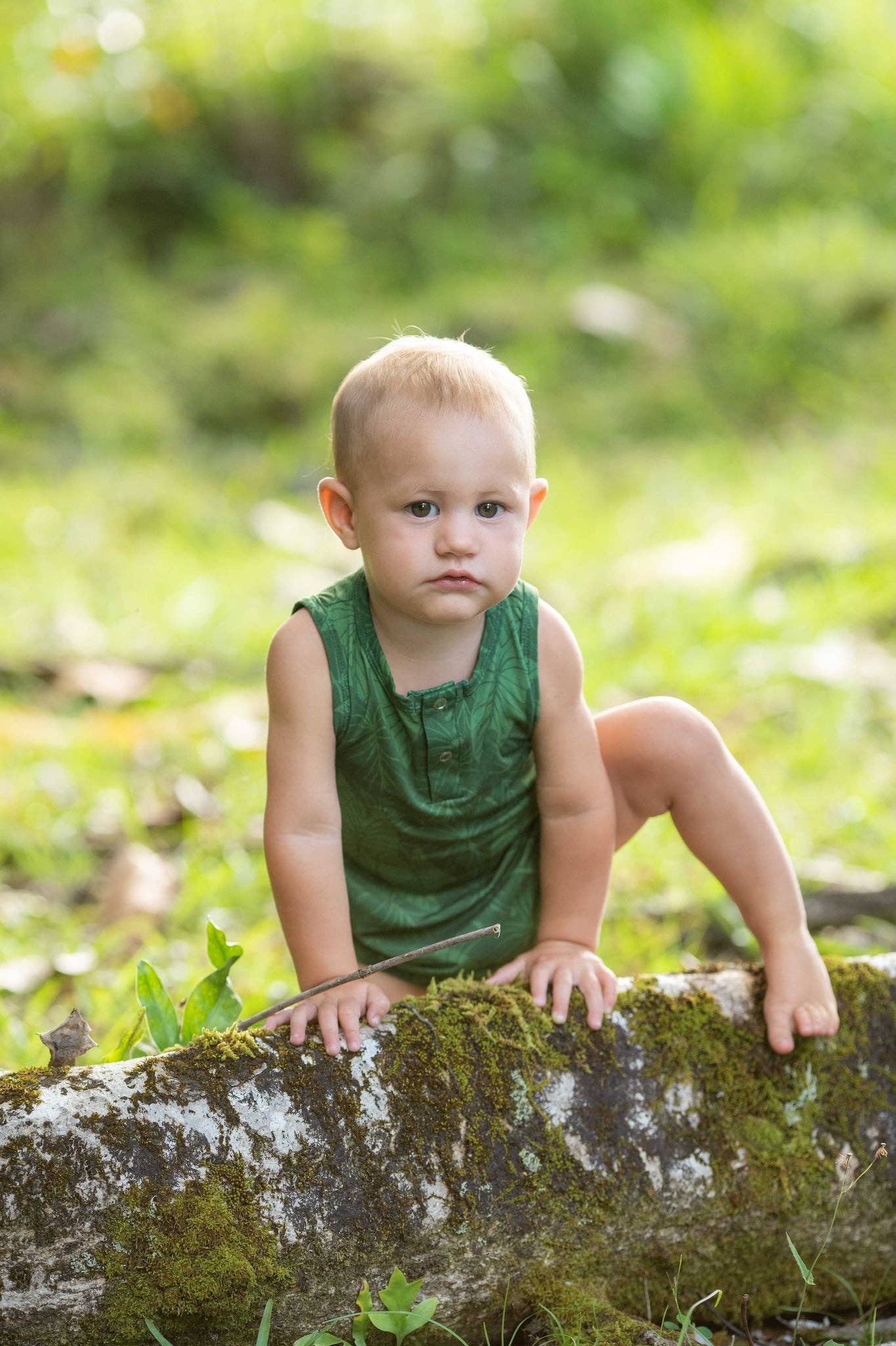 Green Loʻi Kalo Bamboo Tank Romper: 18-24mo