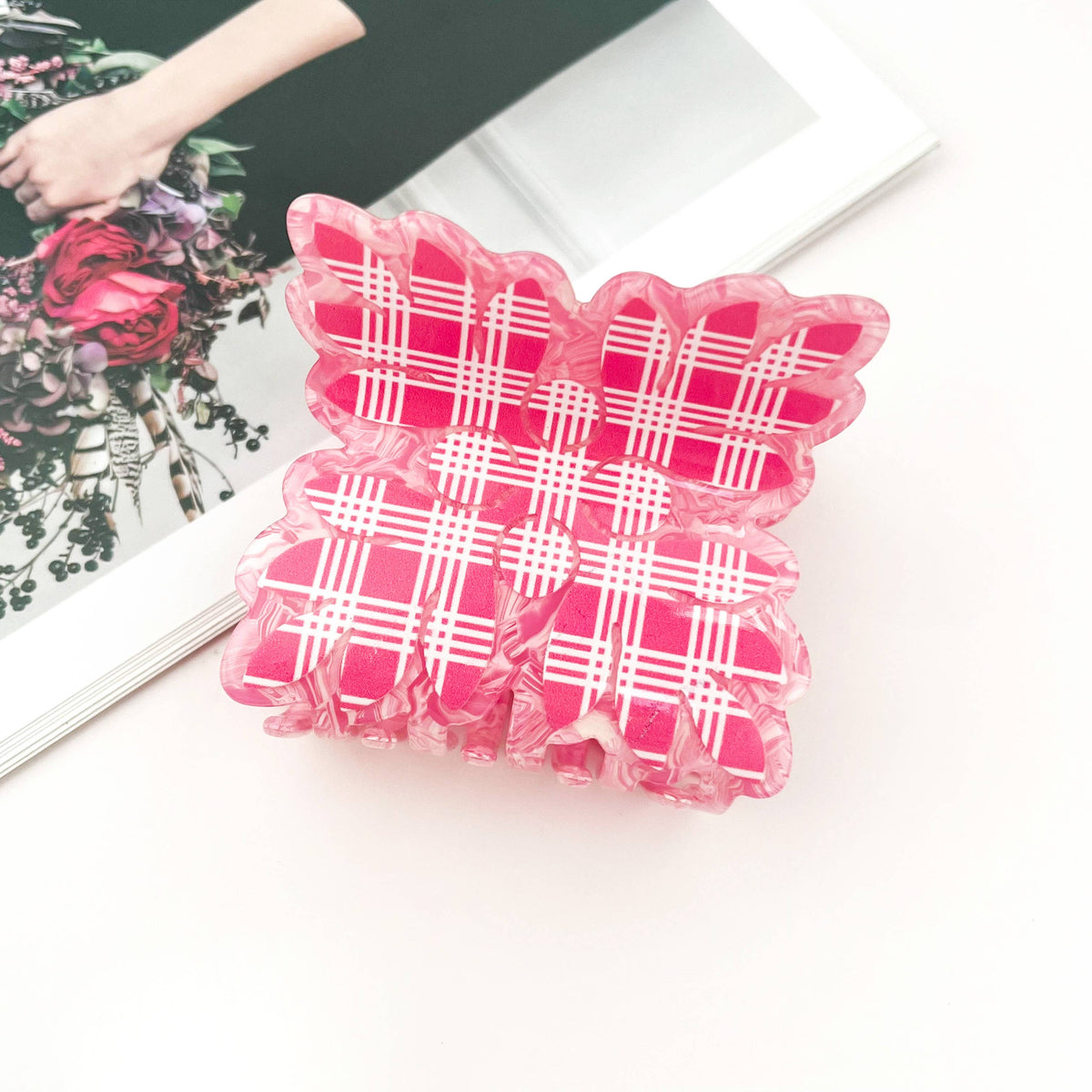 Palaka Quilt Hair Claw Clip: Pink