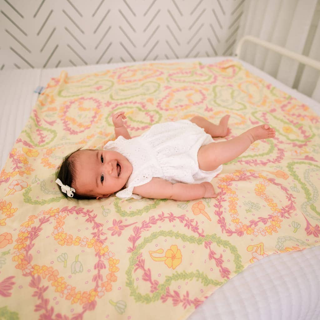 Lei Day in Sand Muslin Baby Swaddle Blanket