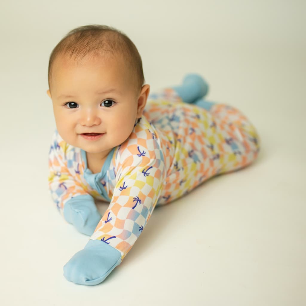 Sunset Checker Bamboo Coverall: 12-18M