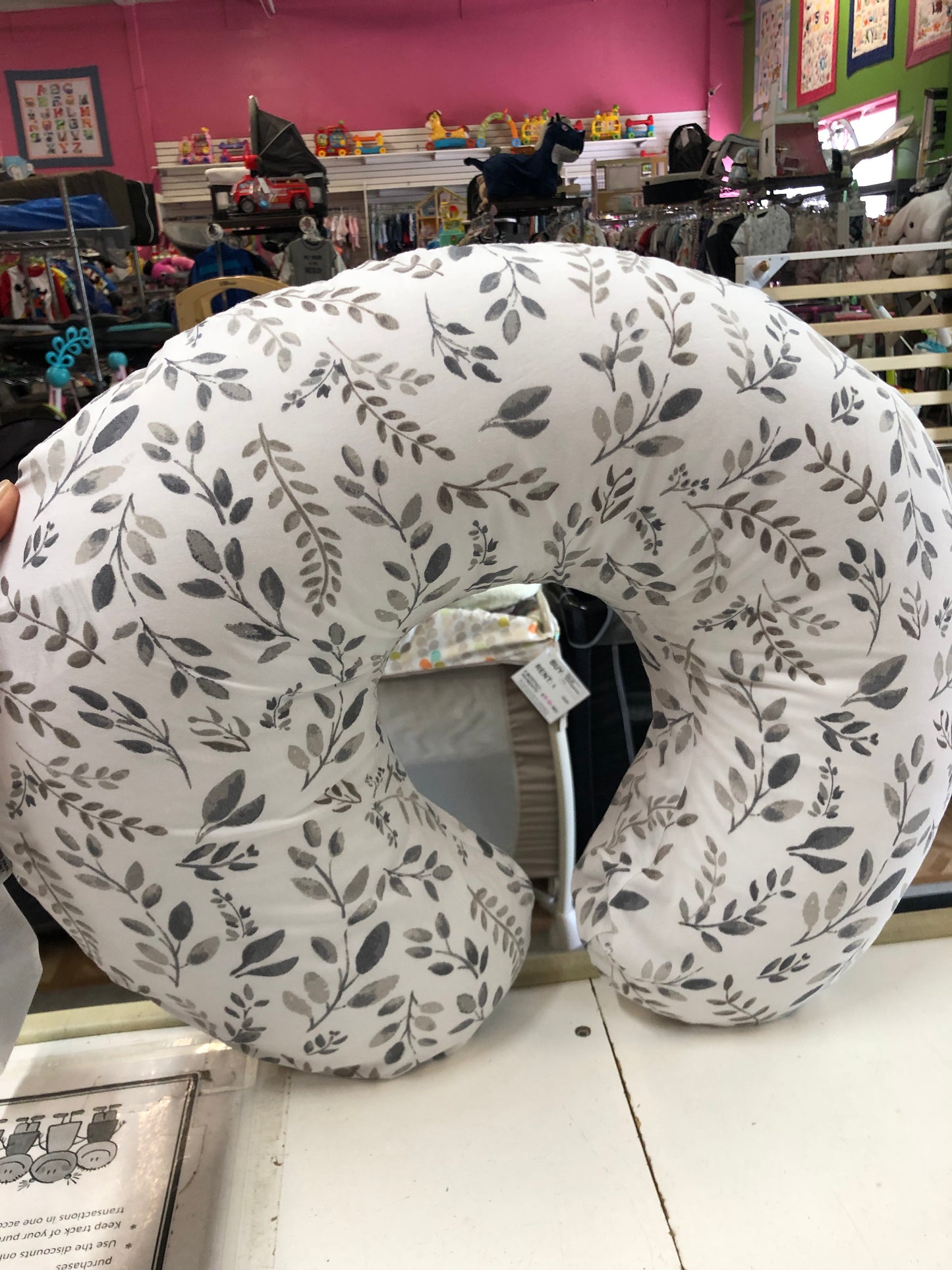 Boppy Nursing Infant Support Pillow, Grey Taupe Leaves