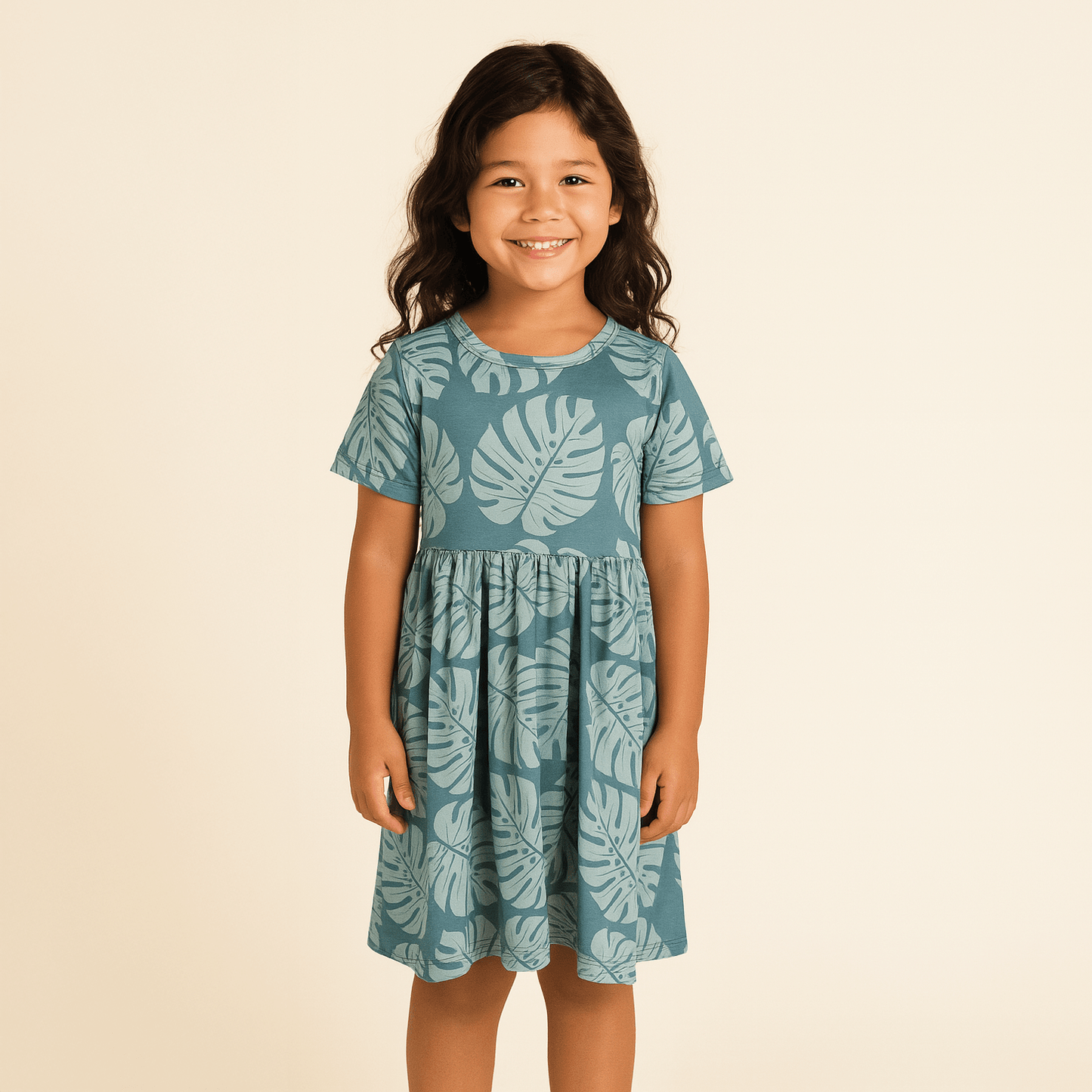 Teal Monstera Tee Dress