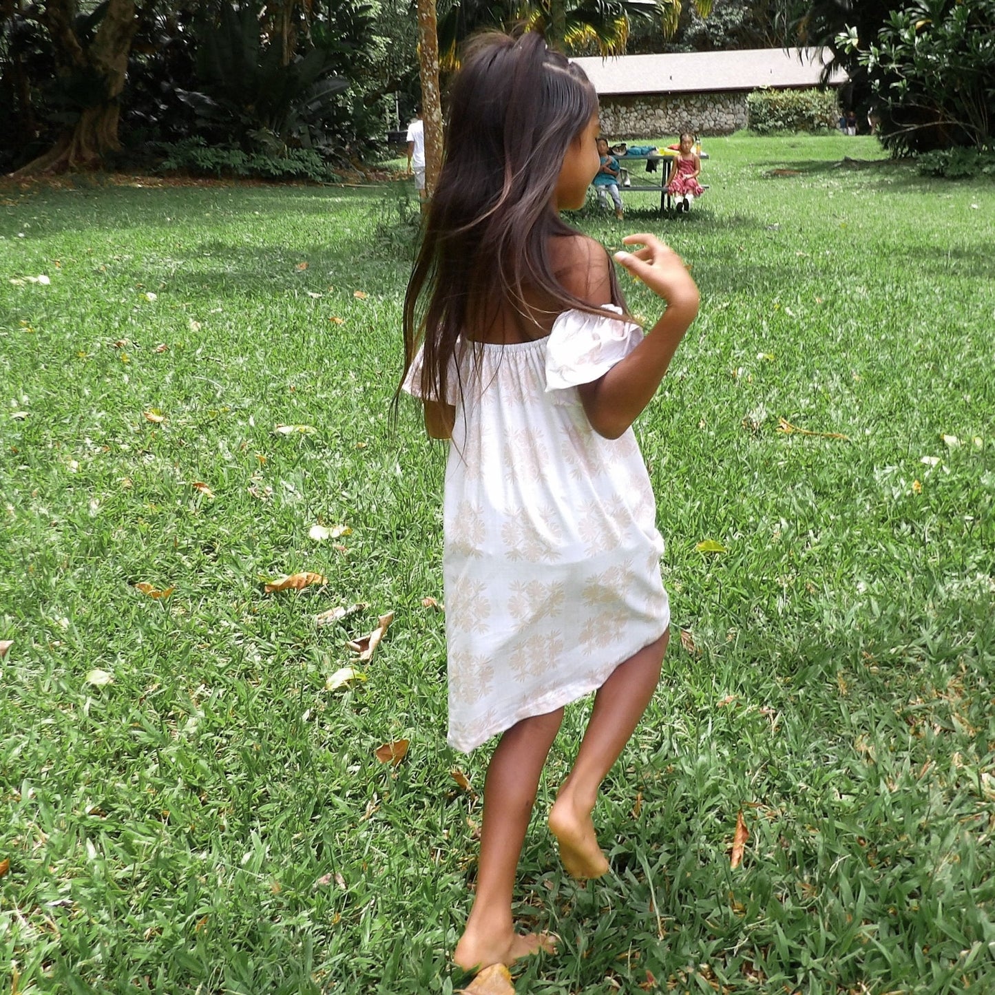 Tropical Cream Palaka Off the Shoulder Dress
