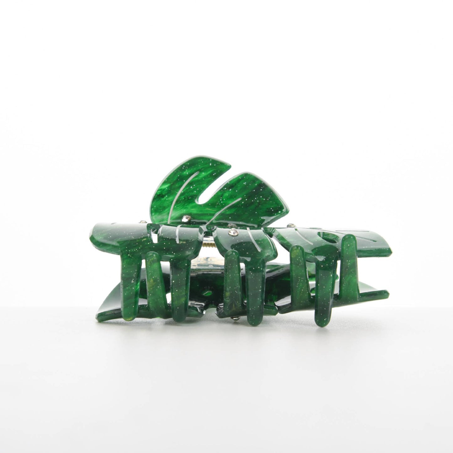 Monstera with Rhinestones Claw Clip, Green