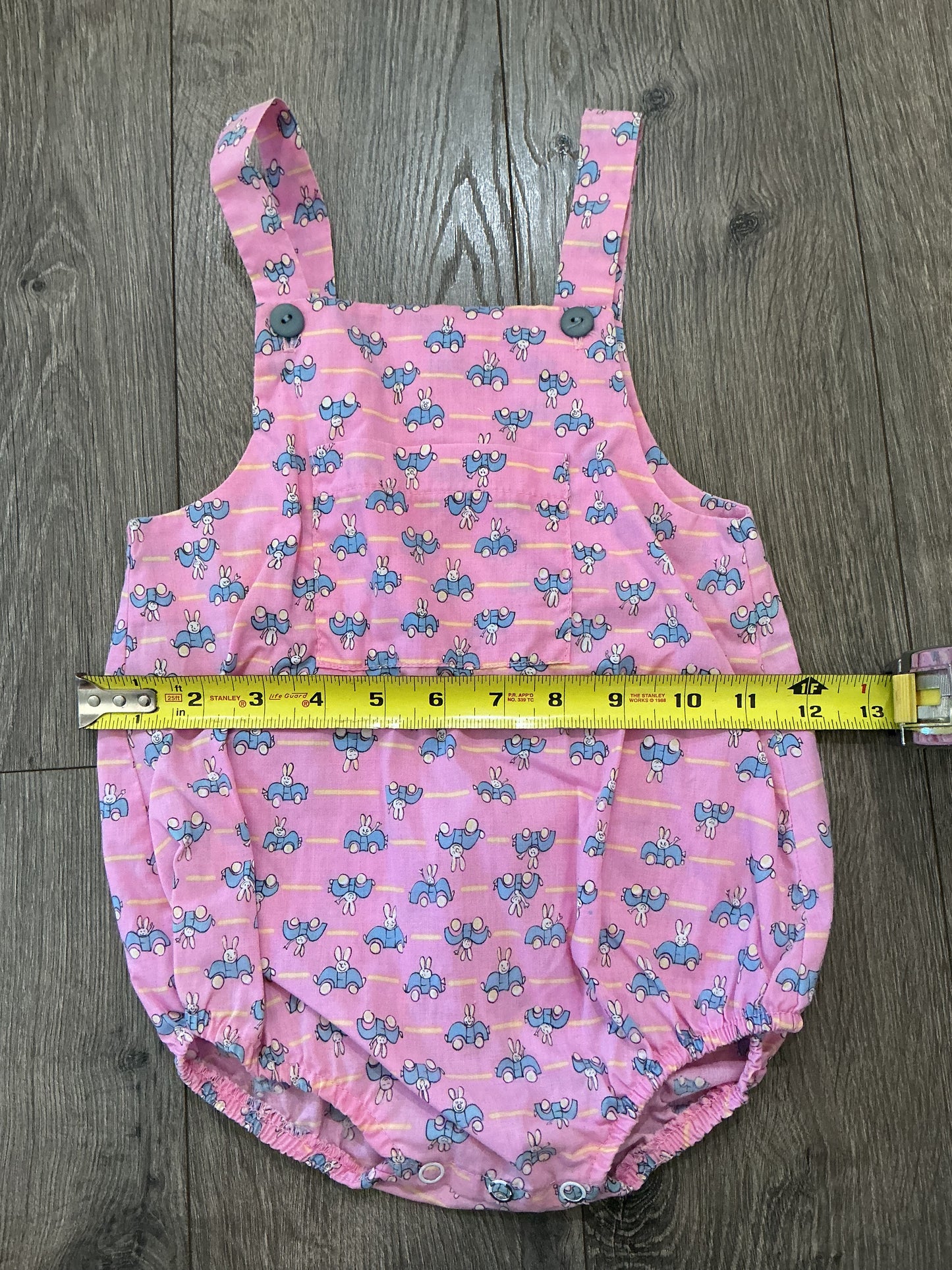 Funny-Bunny Size 24 Months Vintage Pink Overalls Made in USA Bunnies blue car