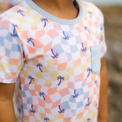 Sunset Checker Shortie Bamboo Romper: 6-12M