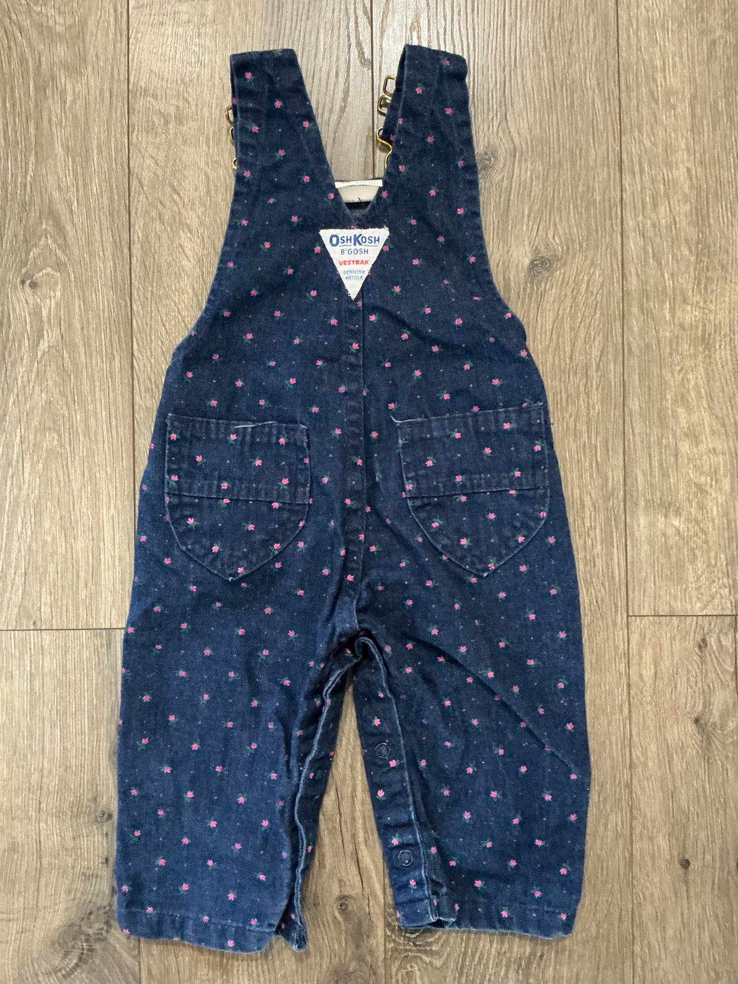 oshkosh b'gosh girls vintage Blue Floral Overalls 6-9 Mo Vestbak