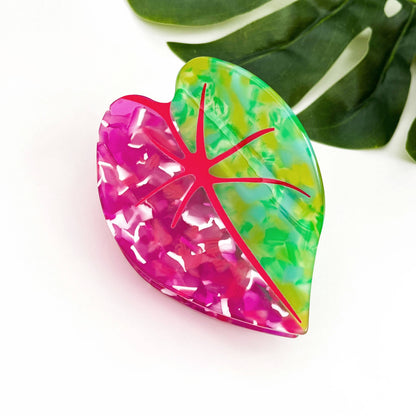 Red Palm Leaf & Monstera Acetate Hair Claw Clip: C