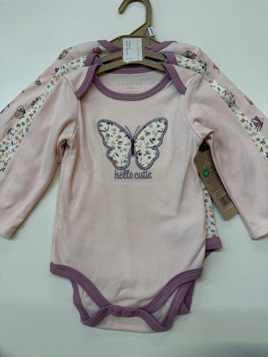 New 3pk Long Sleeve Bodysuit, 6-9m