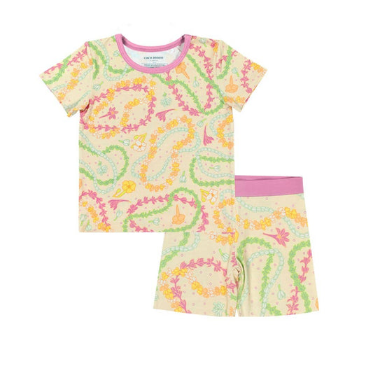 Lei Day in Sand Short Bamboo Pajamas: 4T