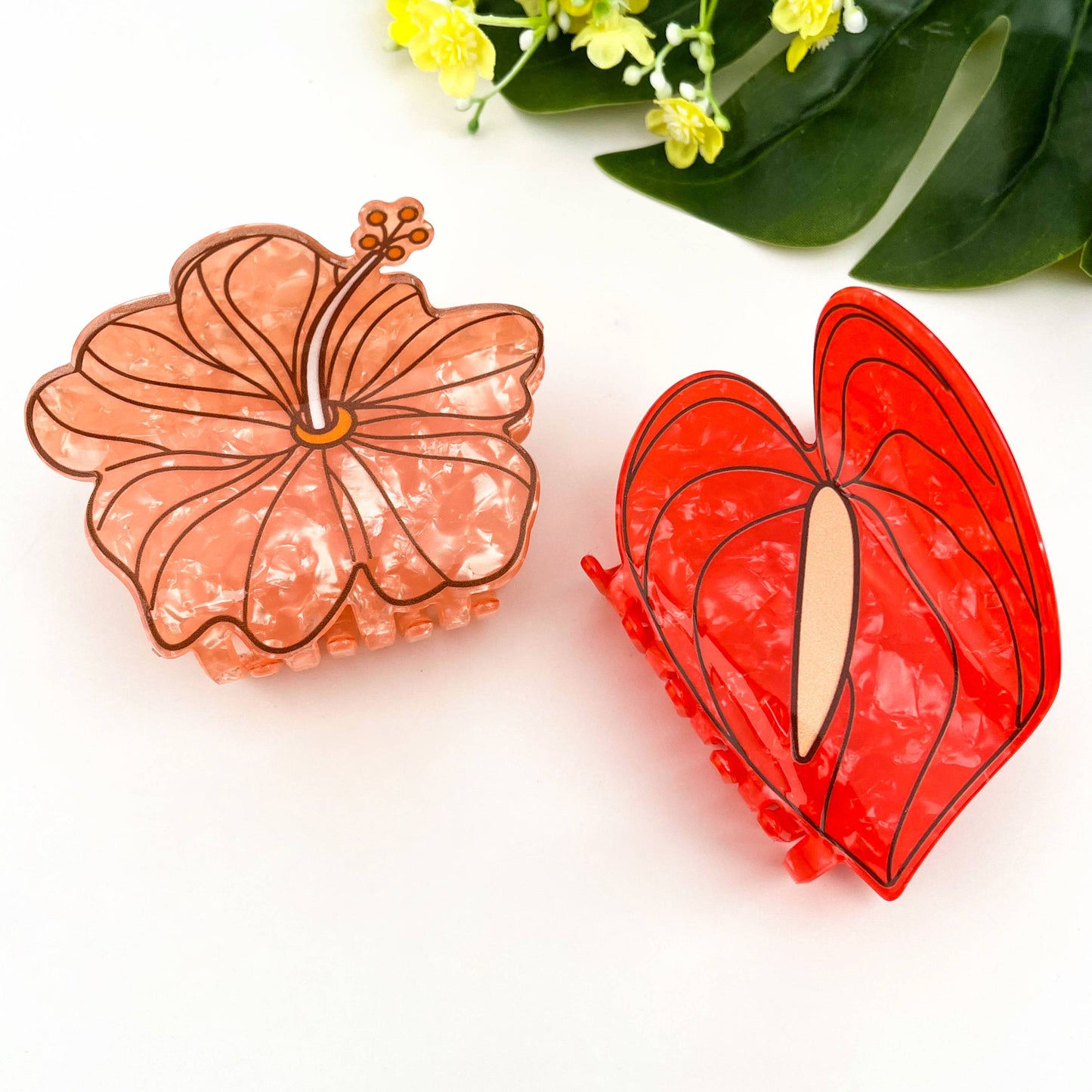 Red Floral Acetate Hair Claw Clip: Red