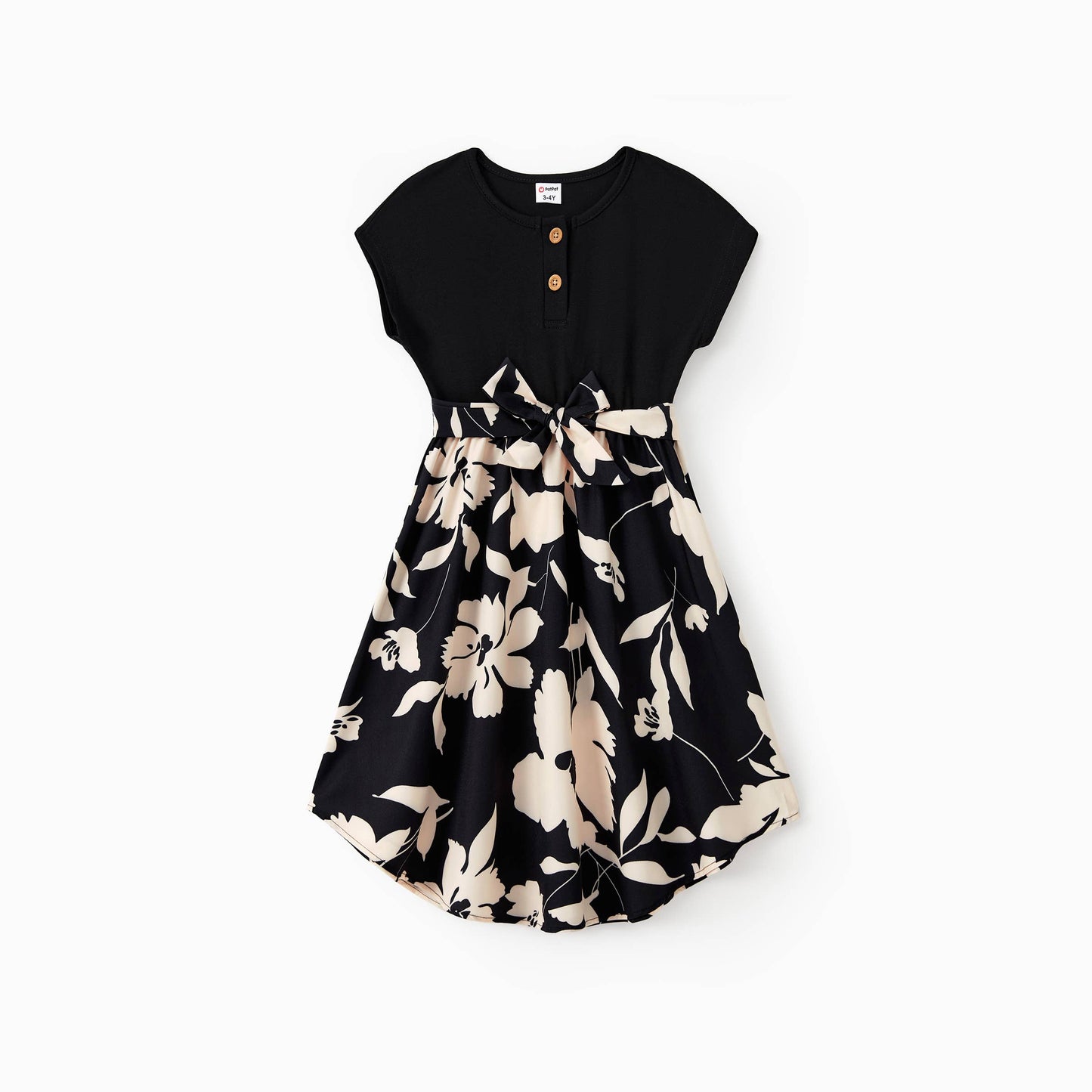 Black Floral Panel Tee: 3-4 Years