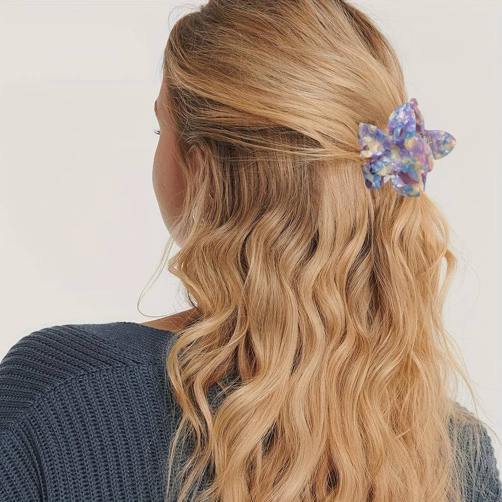 Tortoise & Marbled Plumeria Flower Acetate Hair Claw Clip: BlackBrown