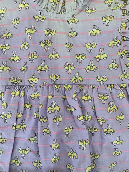 Funny-Bunny, girls dress, purple, pink, white yellow button up a line ruffle 2T vintage