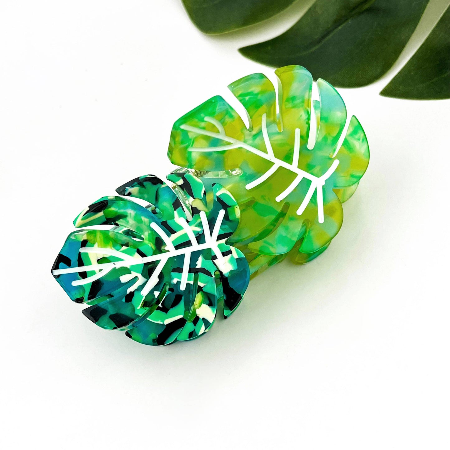 Red Palm Leaf & Monstera Acetate Hair Claw Clip: B