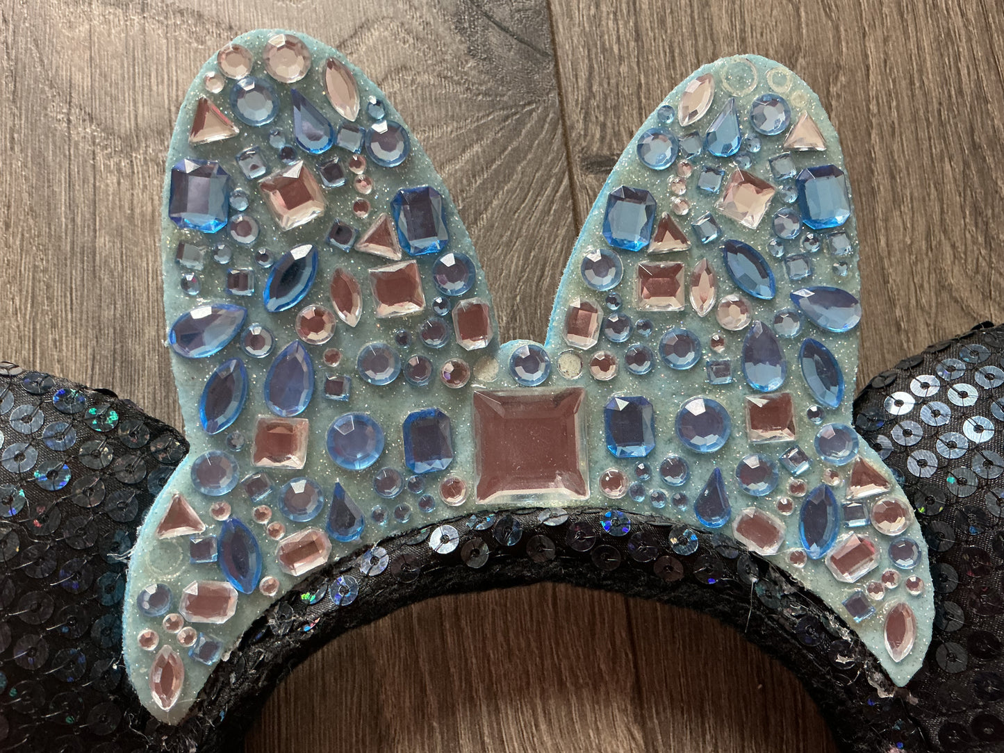 Disneyland 60th Anniversary Minnie Mouse Blue Gemstones Bow Ear Headband